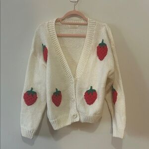 Cozy White Cardigan with Strawberry Design like new
